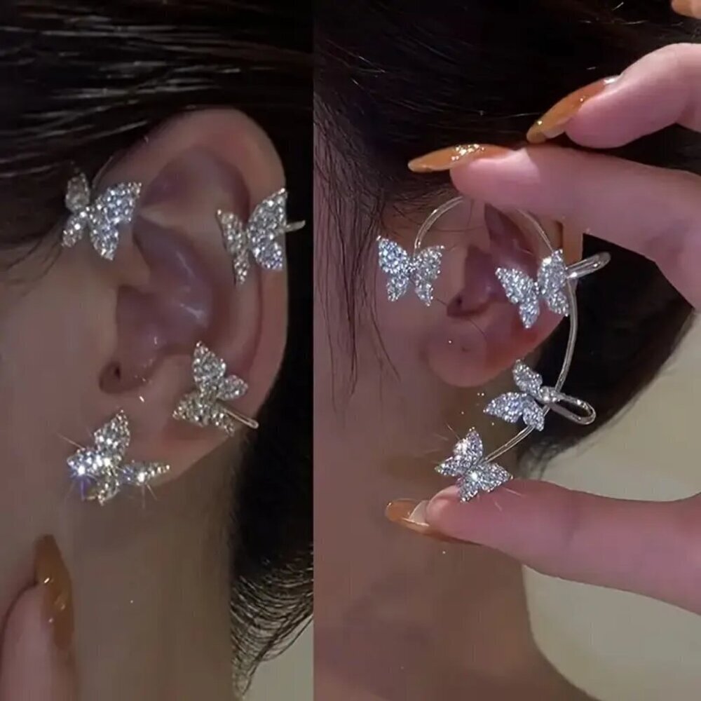 NEW Pair of butterfly ear climber earrings, wrap around silver ear cuffs